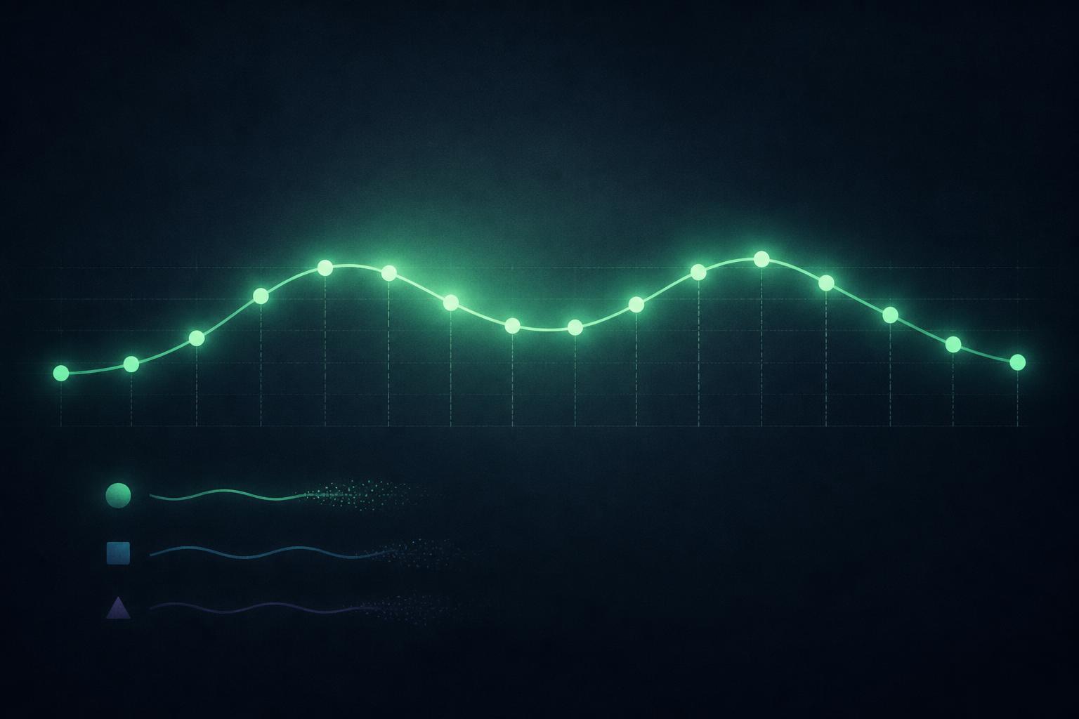 Glowing 14-day timeline with a rolling-average curve on a dark slate background.
