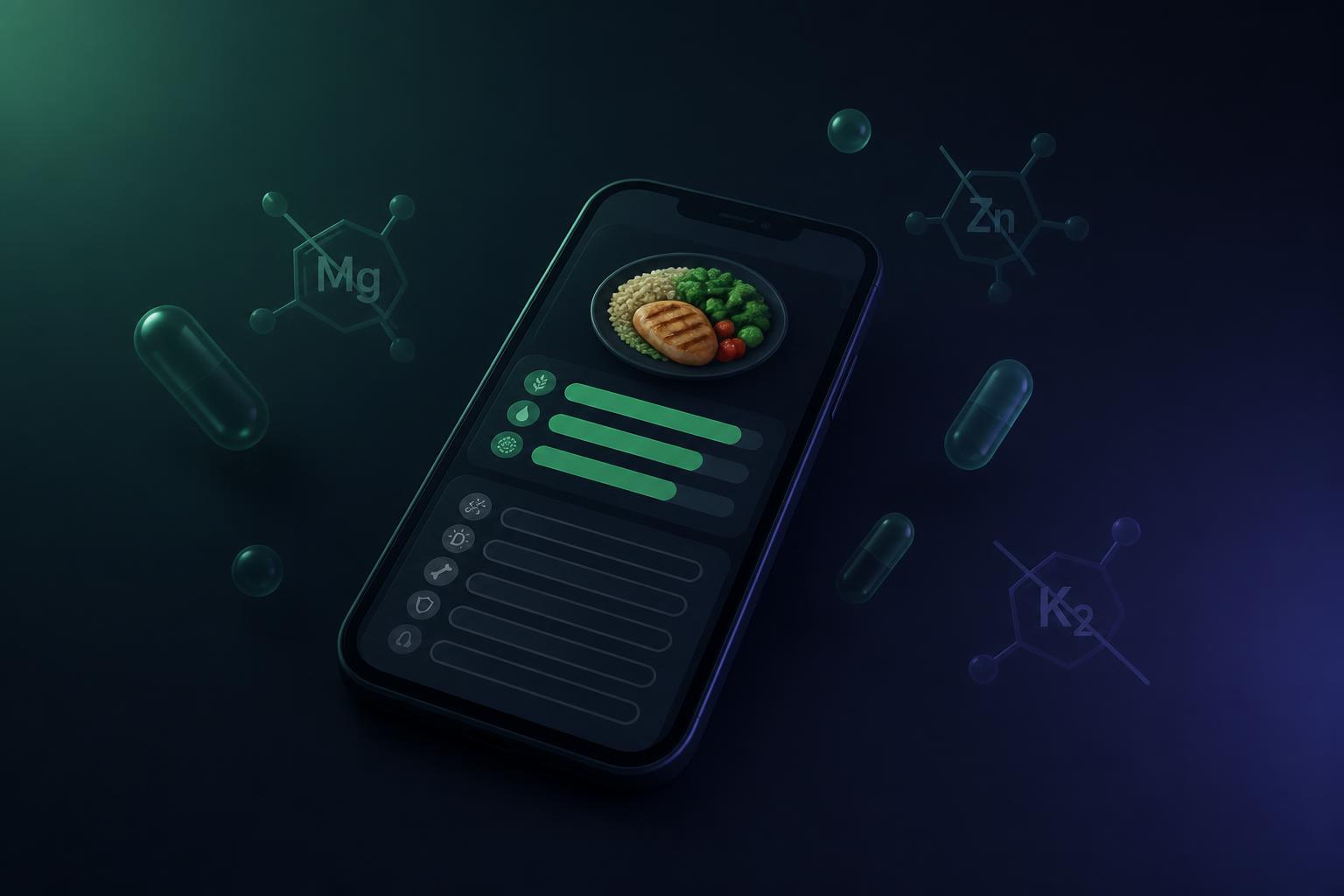Phone with food log showing filled macros and empty micronutrient rows.